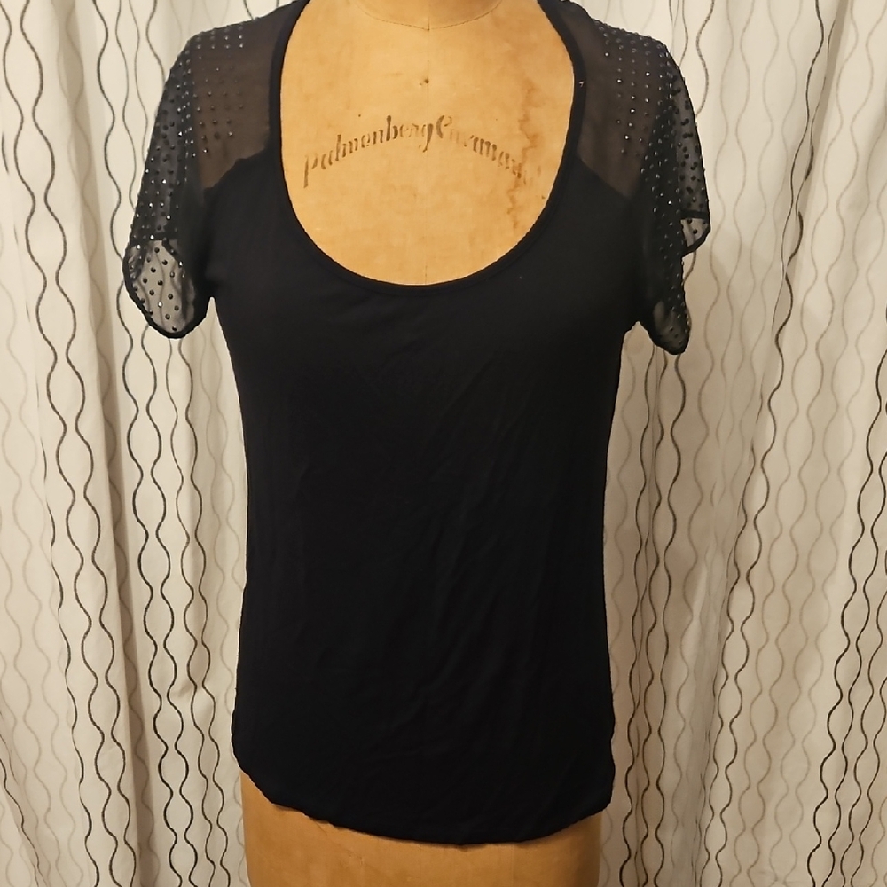 Elegant Black Sheer Studded Sleeve Top